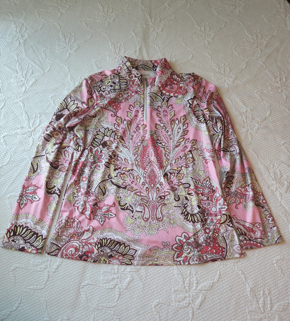 Women's Pink Paisley Quarter-Zip Long Sleeve Pullover